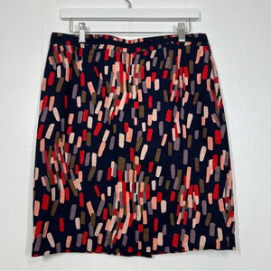 Boden Colorful Pencil Skirt Artsy Pattern Modest Blue Petite 14 14P Red Blue